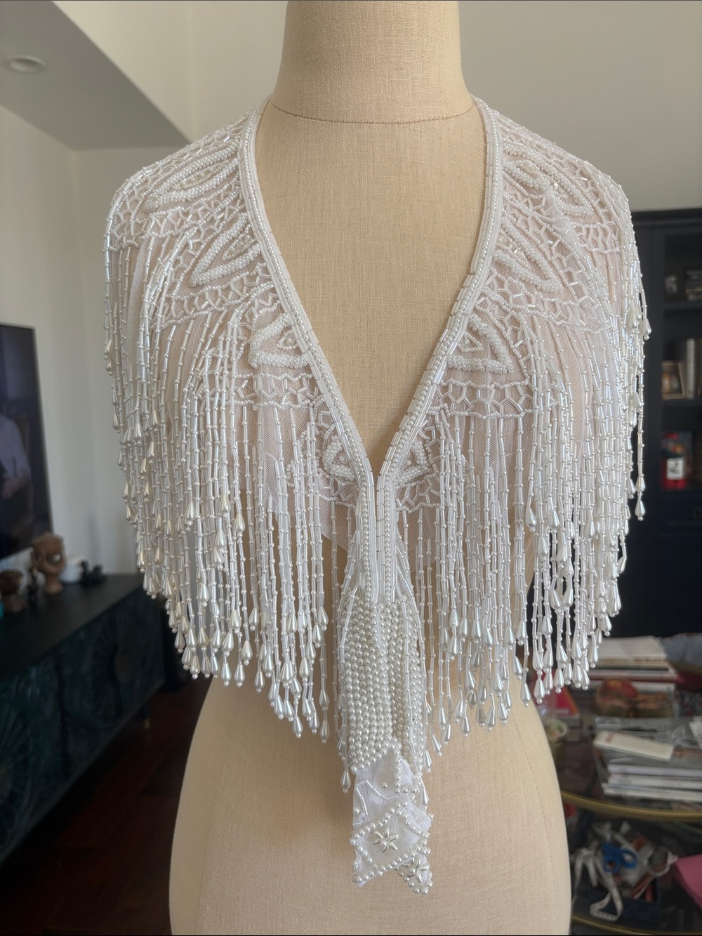 Vintage versatile white beaded overlay